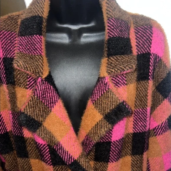 NVLT Pink and Brown plaid double breasted warm plush coat - Picture 2 of 7